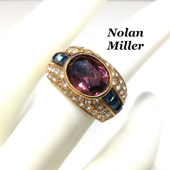 Vintage Nolan Miller Purple Gold Plated Ring, US Size 6 3/4, 1990s - Picture 1 of 10